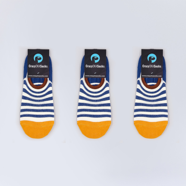 Blau & Weiss gestreift & Gelbe Zehen - 3er Packung