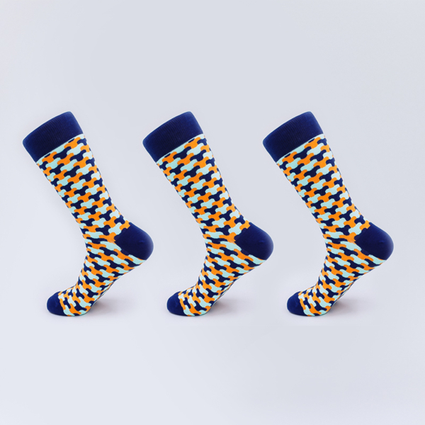 Geometrisch gekleidet blau & orange - 3er Packung