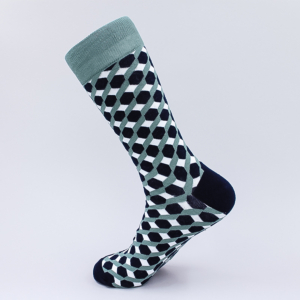 Schwarze Hexagon & weisse Quadrate & grün gestreift Socken